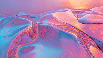 Fototapete - A 3D render showcases an abstract curve in light blue with a frosted glass pattern and gradient coloring, positioned on a blue background, paired with a 3D holographic glass ribbon exhibiting a