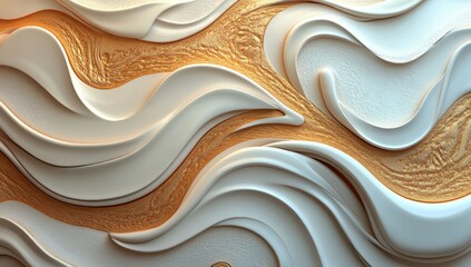 Poster - The design consists of a modern overlapping pattern of gold and light grey squares on a background, complemented by an abstract white luxury background and a minimal geometric white light background