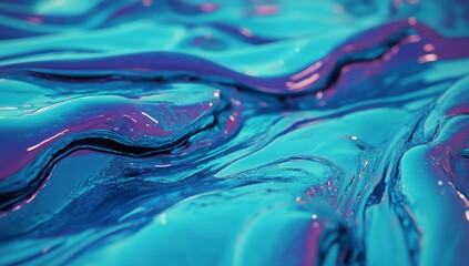 Fototapete - An abstract background render provides the setting for a 3D holographic ribbon glass morphism wave line, an iridescent curve, and a liquid shape with a colorful hologram gradient, all presented on a