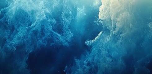 a grungy liquid texture in a gradient deep blue watercolor, designed for use as a background or bann