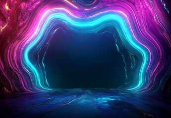 Poster - Dark background with blue purple wave line light gradient, an abstract representation of technology for big data and digital, generated in 3D
