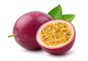 Wall Mural - passion fruit with cut in half isolated on white.