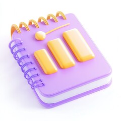Fototapete - A colorful 3D render of a purple spiral notebook with yellow buttons representing data or graphs.