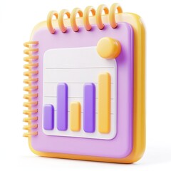 Fototapete - A colorful 3D render of a notepad with bar graphs, showcasing data visualization in a playful style.