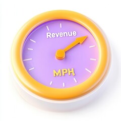 Fototapete - A colorful gauge displaying 'Revenue' and 'MPH' with an upward arrow, symbolizing growth or speed in business metrics.