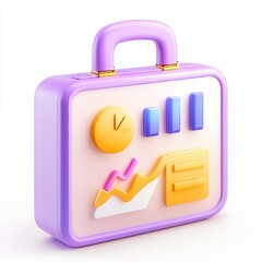 Fototapete - A colorful 3D render of a briefcase featuring graphs and charts, showcasing a modern business theme.