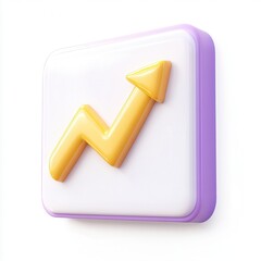 Fototapete - A 3D icon representing an upward trend with a yellow arrow on a purple background.