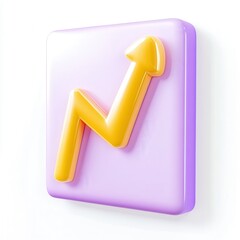 Fototapete - A glossy 3D icon representing an upward trend with a yellow arrow on a purple background.