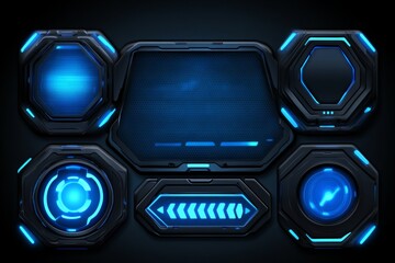Poster - Dashboard blue display virtual reality technology screen HUD futuristic user interface, target HUD elements mega pack set