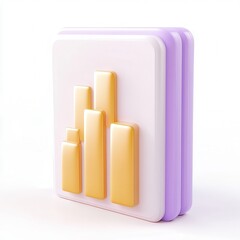Fototapete - A modern 3D representation of a stacked bar chart with purple and gold colors on a white background.
