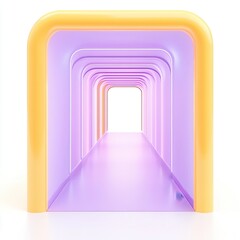 Poster - A vibrant, colorful tunnel with smooth arches in shades of purple and yellow, creating a modern, abstract space.