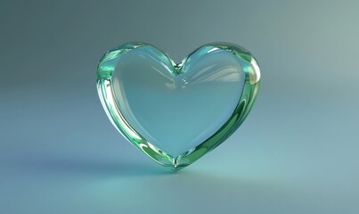 Wall Mural - A translucent green heart-shaped glass object on a soft gradient background, reflecting light