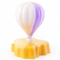 Poster - A colorful 3D model of a hot air balloon resting on a smooth, rounded base, featuring a gradient from light purple to yellow.