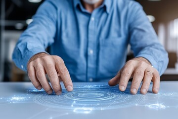 Poster - Engineer, Scientists and Developers Gathered Around Illuminated Conference Table in Technology Research Center, Talking, Finding Solution and Analysing Industrial Engine Design Close-up Hands