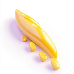 Poster - A glossy yellow abstract shape, resembling a paint stroke or organic form, accompanied by smaller yellow droplets on a white background.