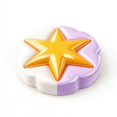 Poster - A colorful 3D star model with a purple and white base, showcasing a shiny yellow star on top, created with Blender.