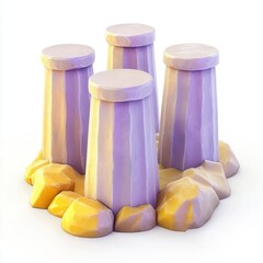 Poster - A 3D model of four stone pillars arranged in a circle on a rocky base, featuring a color gradient from yellow to purple.