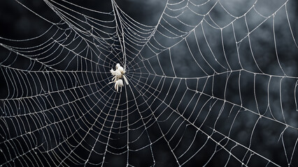 A spider is sitting in the center of a spider web