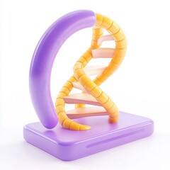 Poster - A colorful 3D rendering of a stylized DNA helix, showcasing vibrant purple and yellow segments on a smooth base.