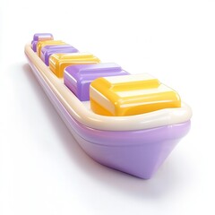 Poster - A playful 3D model of a boat with colorful blocks on it, featuring shades of purple, yellow, and white.
