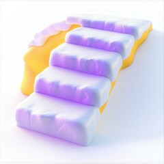 Poster - A stylized 3D model of multi-colored, fluffy stairs with a smooth, curved design.