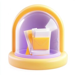 Fototapete - A colorful 3D rendering of an envelope display under a glass dome, showcasing modern icon design with vibrant colors.