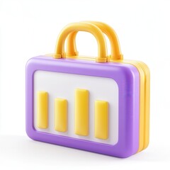 Fototapete - A colorful, 3D briefcase featuring a bar graph design on the front, with yellow and purple elements, showcasing a playful and modern style.