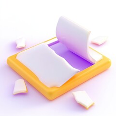 Poster - A 3D illustration of a vibrant yellow square with a white sheet partially rolled out, creating an abstract effect with surrounding shapes.