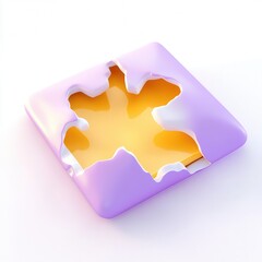 Poster - A stylized 3D rendering of a square shape with torn edges, revealing a bright yellow interior surrounded by soft purple.
