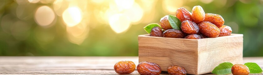 Wall Mural - Elegant Hand-Carved Wooden Box Filled with Delicious Premium Dates