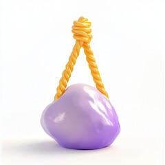 Poster - A colorful, glossy object resembling a squishy rock tied with a yellow twisted rope.