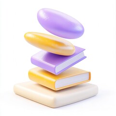 Poster - A colorful stack of stylized books with oval shapes hovering above, featuring soft textures and playful colors.
