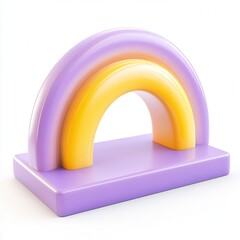 Fototapete - A colorful 3D rendering of a stylized rainbow made of smooth, glossy materials in pastel purple and yellow shades.