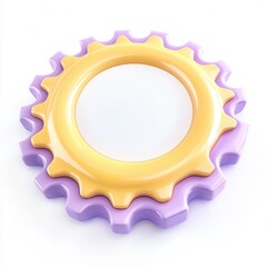 Poster - A colorful 3D gear design in yellow and purple, featuring a smooth, glossy finish against a white background.