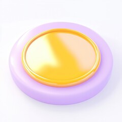 Fototapete - A shiny circular button with a glossy yellow center and a purple outer edge, set against a white background.