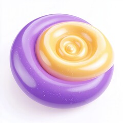 Fototapete - A vibrant and glossy spiral design featuring swirling purple and yellow colors with a glittery finish.