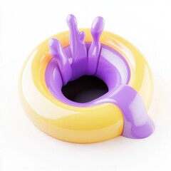 Fototapete - A colorful abstract 3D shape with glossy yellow and purple fluid-like features resembling a donut.