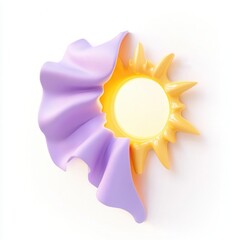 Poster - A stylized sun with purple drapery, featuring a smooth surface and a bright color scheme, blending playful design with a modern aesthetic.