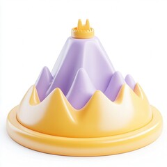 Fototapete - A colorful 3D mountain model with a crown-like structure at the peak, designed in shades of yellow and purple.