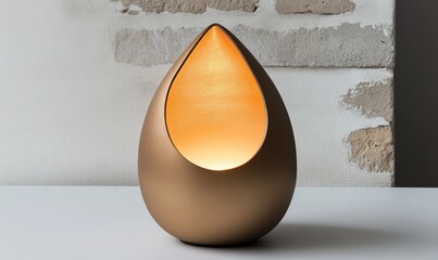 Wall Mural - Elegant teardrop-shaped lamp casting warm light against a textured wall, enhancing ambiance