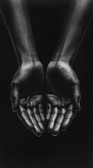 Poster - In a mesmerizing display, two hands reach outward, palms open against a stark, dark background, symbolizing both vulnerability and a yearning for connection