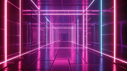 Poster - Abstract background featuring a dynamic neon grid with glowing lines and vibrant colors, creating a futuristic and high-energy design. Perfect for banners, presentations, gaming, tech themes