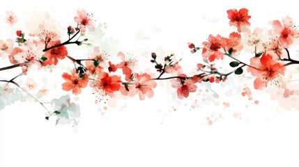 Poster - Vibrant cherry blossoms burst into bloom during spring, showcasing delicate pink and white petals. The branches stretch gracefully across a bright, serene background, inviting admiration.
