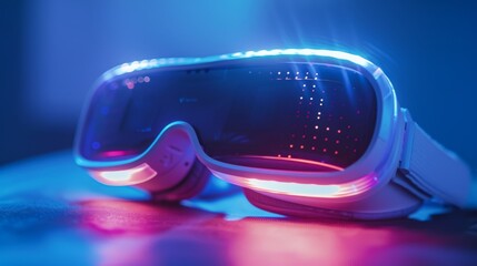 Aufkleber - Smart glasses featuring innovative technology designed for mindfulness practices and mental health improvement are placed on a surface, illuminated by soft ambient light.