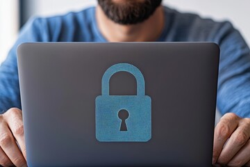 Poster - Cyber security network Data protection concept Businessman using laptop computer with digital padlock on internet technology networking with cloud computing and data management
