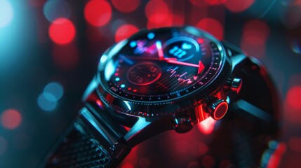 Aufkleber - A stylish smartwatch shows vital health metrics and graphs in vibrant colors, highlighting the intersection of technology and mental health with a focus on digital therapy and mindfulness.