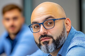 Poster - Diverse Modern Office: Motivated Businessman Leads Business Meeting with Managers, Talks, uses Presentation TV with Statistics, Chart Growth, Big Data Digital Entrepreneurs Work on e-Commerce