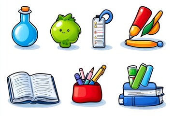 Poster - Education, school, science and knowledge icons set, 200 illustration in flat style à¹‚â‚¬â€œ stock vector