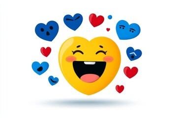 Poster - Emoji flat characters vector set Emojis icon collection in sad, crying, weird, in love, sick and funny facial expressions emoji elements in white isolated background Vector illustration emoticons