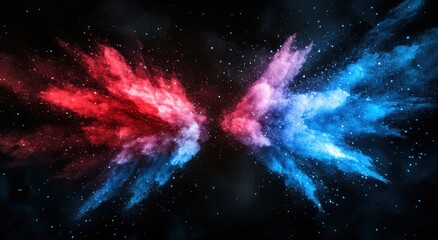 Wall Mural - Two colorful explosions in space, with one being red and the other blue